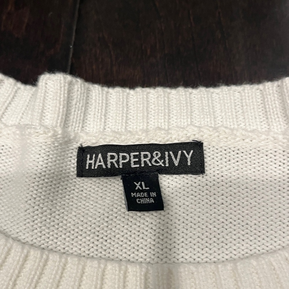 HARPER AND IVY- Nautical White Crewneck Sweater with American Flag size XL - Picture 2 of 7